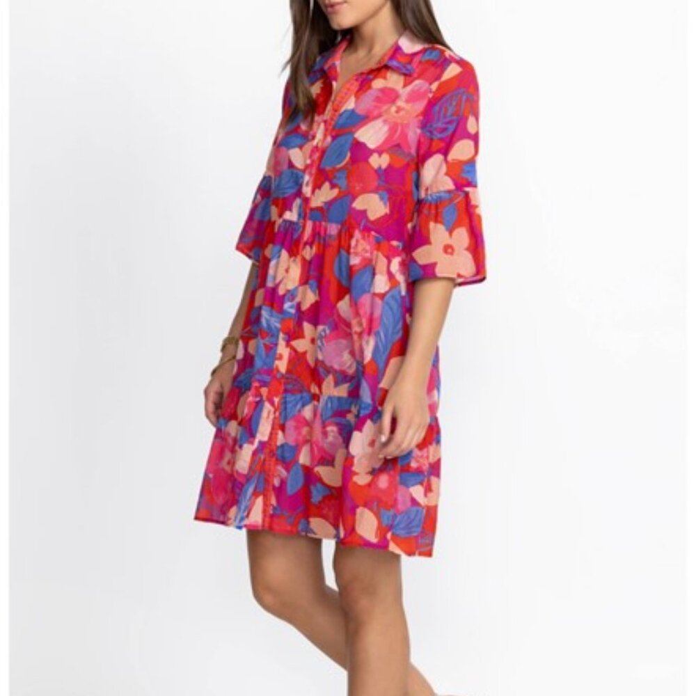 NWT Johnny Was Giverny Gardens Ruffle Sleeve Tiered Mini Dress with Slip Size M
